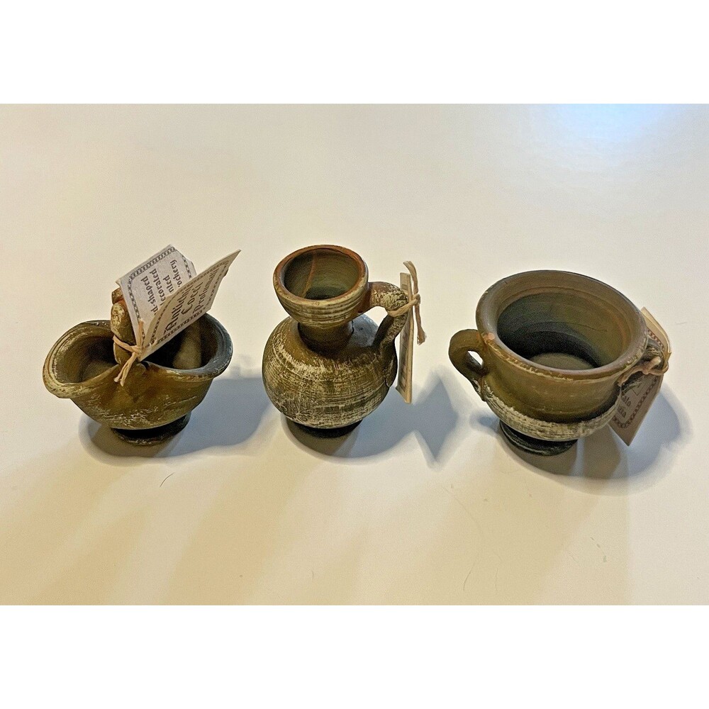 Lot Of 3 Antichi Cocci Profumati Miniature Pottery 2” Vessels Jugs